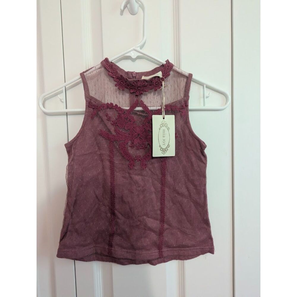 NWT Mia Joy Joyfolie Fleur Lace sleeveless tank op dark rose 8 "Deepest Mauve"